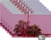 Placemat - Placemats kunststof - Palm - Tuinposter - Roze - 45x30 cm - 6 stuks - Hittebestendig - Anti-Slip - Onderlegger - Afneembaar