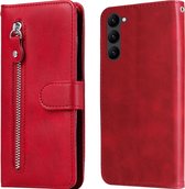 Mobigear Telefoonhoesje geschikt voor Samsung Galaxy S23 Hoesje | Mobigear Zipper Bookcase Portemonnee | Pasjeshouder voor 3 Pasjes | Telefoonhoesje voor Pinpas / OV Kaart / Rijbewijs - Rood