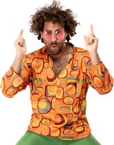 Original Replicas - Hippie Kostuum - Jaren 70 Hippie Soul Disco 60s Agent Orange Shirt Man - oranje - Extra Small - Carnavalskleding - Verkleedkleding