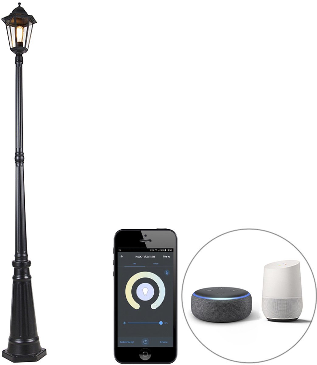 QAZQA havana - Klassieke LED Smart Lantaarn incl. wifi - 1 lichts - H 200 cm - Zwart - Buitenverlichting