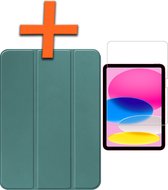 Hoes Geschikt voor iPad 2022 Hoes Tri-fold Tablet Hoesje Case Met Screenprotector - Hoesje Geschikt voor iPad 10 Hoesje Hardcover Bookcase - Donkergroen.