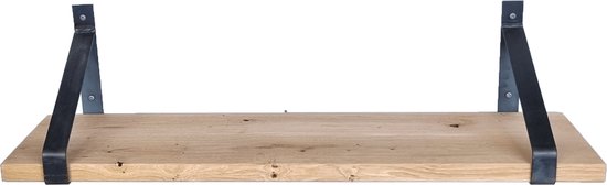 GoudmetHout Massief Eiken Wandplank - 100x30 cm - Industriële Plankdragers  - Staal - Zonder Coating