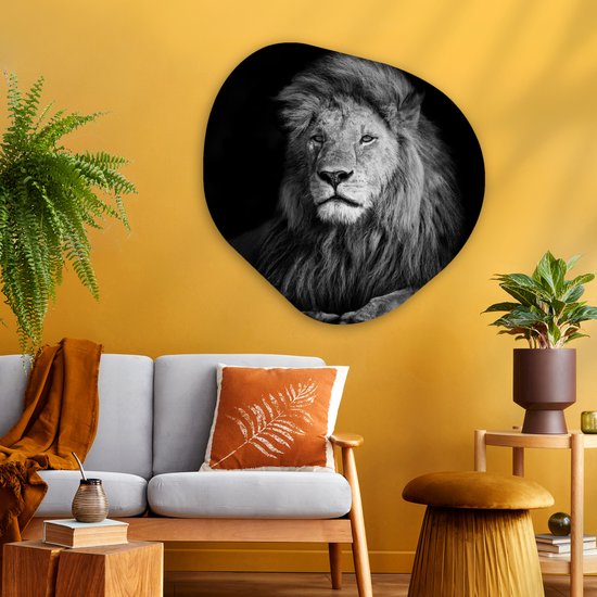 Décoration murale Organique - Décoration Décoration murale Plastique - Peinture Organique - Animaux Sauvages - Lion - Noir - Wit- 90x90 cm - Forme Miroir Organique sur Plastique