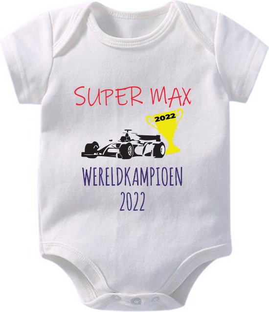 Hospitrix Baby Rompertje met Tekst "Super MAX 2022" R7 - Maat S - 0-3 maanden - 50/56- go max - Korte Mouw - Cadeau - Zwangerschap - Aankondiging -  Verstappen - Romper