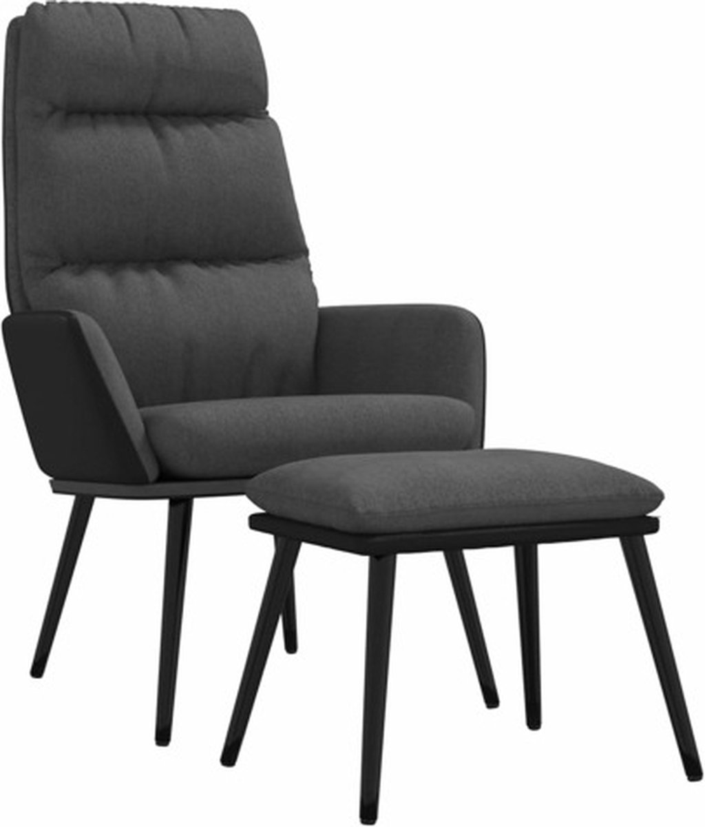 vidaXL Relaxstoel - met - voetenbank - stof - en - kunstleer - donkergrijs