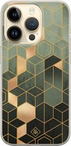 Casimoda® hoesje - Geschikt voor iPhone 14 Pro - Kubus Groen - Siliconen/TPU telefoonhoesje - Backcover - Geometrisch patroon - Groen