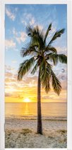 Deursticker Strand - Palmboom - Zonsondergang - 90x215 cm - Deurposter