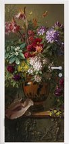 Deursticker Stilleven met bloemen in een Griekse vaas: Alrie op de lente - Schilderij van G.J.J Van Os - 80x215 cm - Deurposter