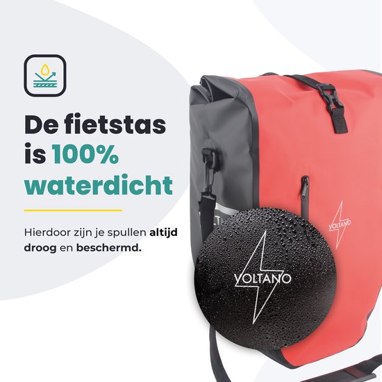 Voltano Luxe Fietstas 28L - Enkele Pakaftas - Zwart / Rood - 100% Waterdicht - Gratis Schouderband van Voltano — afbeelding 3