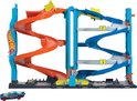 Hot Wheels City Transformerende Racetoren met oranje en blauwe bochten.