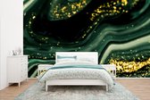 Behang - Fotobehang Marmer - Goud - Glitter - Groen - Marmerlook - Luxe - Breedte 435 cm x hoogte 260 cm
