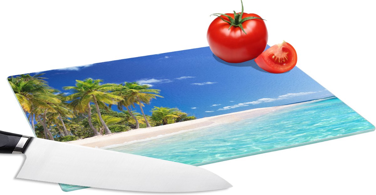 Glazen Snijplank - 28x20 - Strand - Zee - Palmboom - Zon - Zomer - Snijplanken Glas