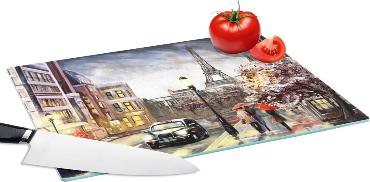 Glazen Snijplank - 39x28 - Schilderij - Parijs - Frankrijk - Olieverf - Snijplanken Glas