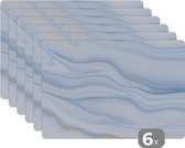 Placemat - Placemats kunststof - Marmer - Golf - Blauw - Patronen - Marmerlook - Pastel - 45x30 cm - 6 stuks - Hittebestendig - Anti-Slip - Onderlegger - Afneembaar