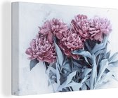 Pivoines roses sur toile de marbre 120x80 cm - Tirage photo sur toile (Décoration murale salon / chambre) / Peintures Fleurs sur toile