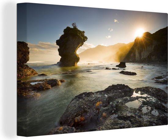 Zonsopgang strand Nieuw-Zeeland Canvas 180x120 cm - Foto print op Canvas schilderij (Wanddecoratie)