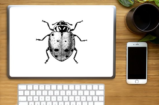 Autocollant pour ordinateur portable - 15,6 pouces - Vintage - Coccinelle - Insectes - Zwart et blanc - 36x27,5 cm - Autocollants pour ordinateur portable - Peau pour ordinateur portable - Couverture