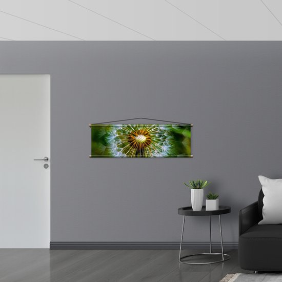 WallClassics - Affiche Textile - Pissenlit avec Fond Vert Flou - 120x40 cm Photo sur Textile