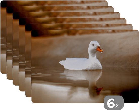 Set de table - Napperons de table en plastique - Canard - Vogel - Water - Wit - 45x30 cm - 6 pièces - Résistant à la chaleur - Antidérapant - Pad - Amovible