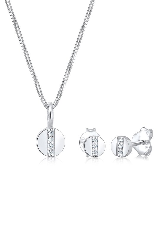 Elli PREMIUM Dames Sieraden Set dames cirkel geo diamant (0.05 ct.) in 925 sterling zilver
