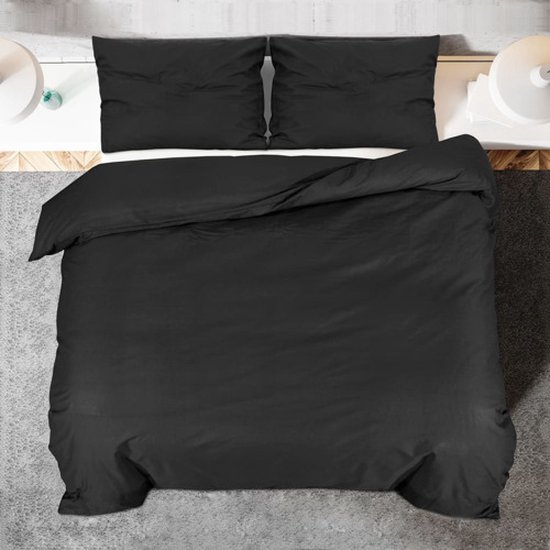 vidaXL - Dekbedovertrekset - lichtgewicht - 260x240 - cm - microvezel - zwart van Vidaxl — afbeelding 4