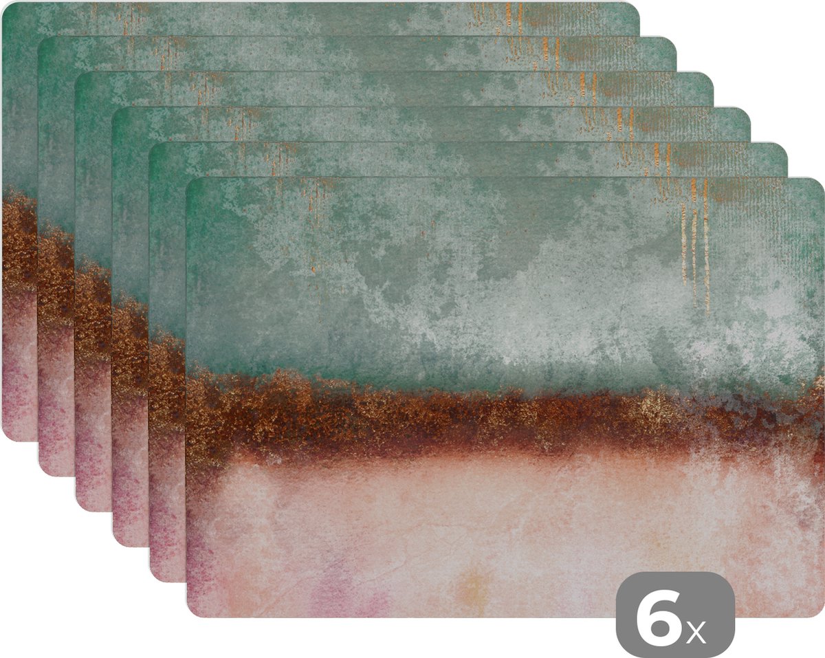 Placemat - Verf - Abstract - Pastel - Goud - Luxe - Design - Placemats - 45x30 cm - Onderzetter - 6 stuks
