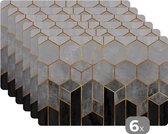 Placemat - Luxe - Design - Hexagon - Patroon - Vormen - Goud - Placemats - Placemat - 45x30 cm - 6 stuks