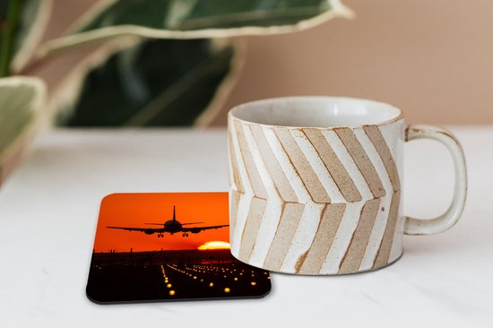 Dessous de Sous-verres - Coucher de soleil - Avion - Oranje - Soleil - 10x10 cm - Dessous de verre - 6 pièces