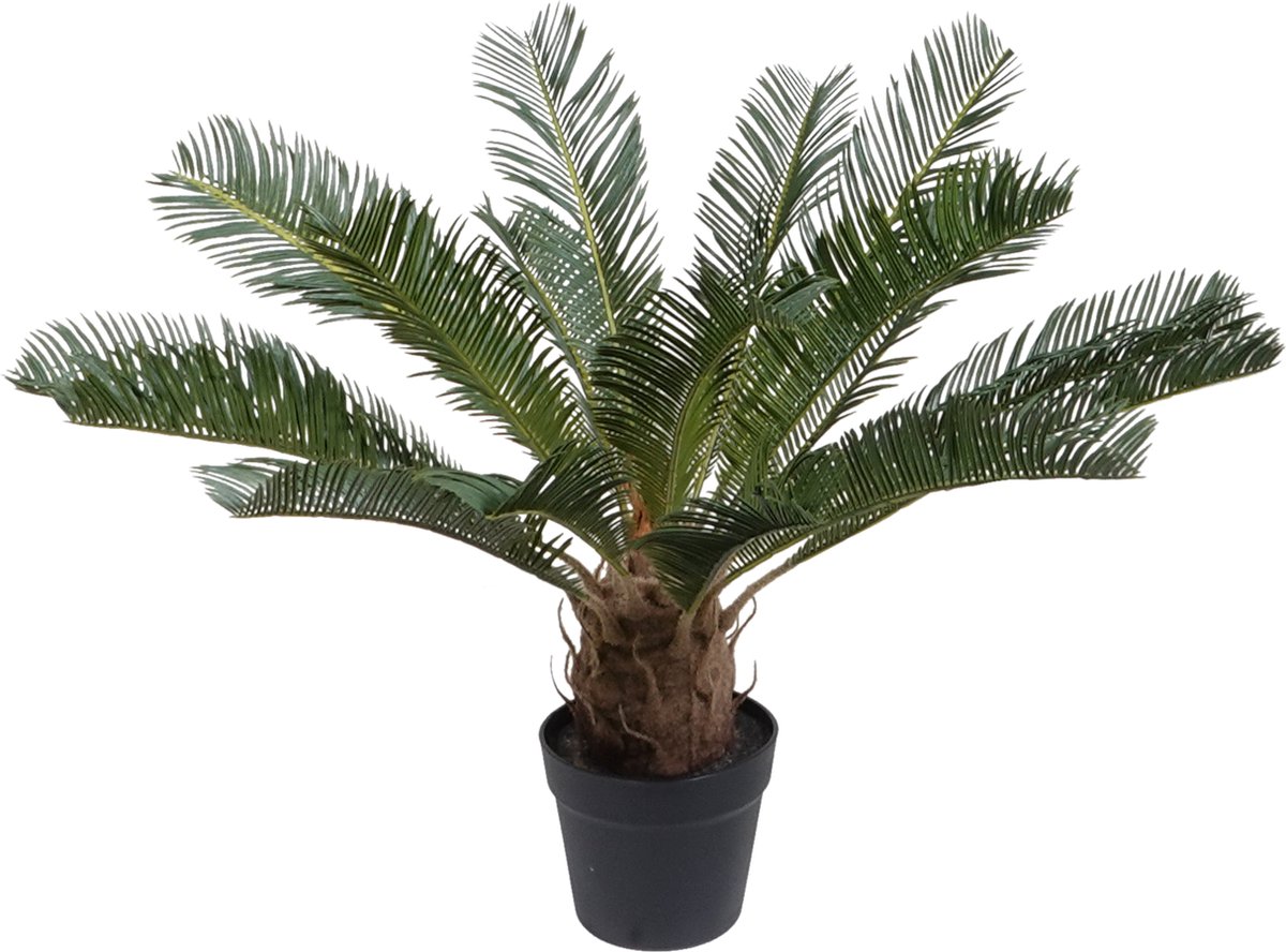 Kopu Kunstplant Cycaspalm 60 cm in zwarte pot - 18 varens - Nepplant Groen