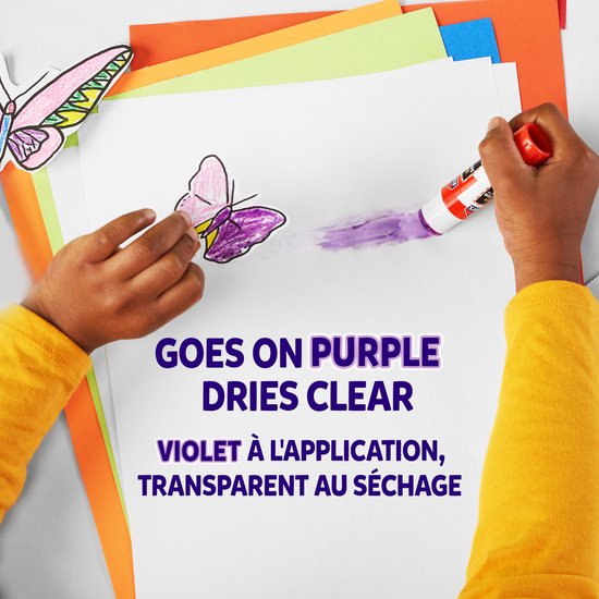 Bâtons de Elmer's avec de la colle violette qui disparaît | Sèche incolore | Idéal pour le bricolage et l'école | Lavable et adapté aux enfants | 22 grammes | 1 pièce