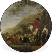 WallCircle - Wandcirkel - Muurcirkel - Rivierlandschap met ruiters - Aelbert Cuyp - Aluminium - Dibond - ⌀ 140 cm - Binnen en Buiten