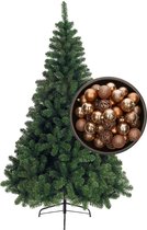 Sapin de Noël Bellatio Decorations H210 cm - avec boules de Noël marron camel
