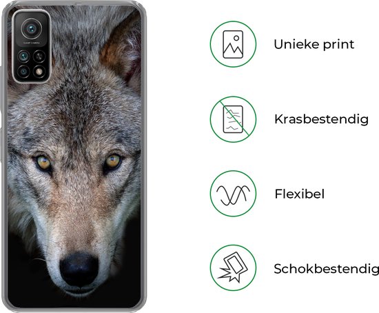 Xiaomi Mi 10T 5G - Loup - Portrait - Zwart - Coque de téléphone en Siliconen