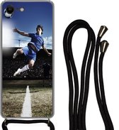 Hoesje met koord Geschikt voor iPhone 8 - Voetballer doet een volley - Siliconen - Crossbody - Backcover met Koord - Telefoonhoesje met koord - Hoesje met touw