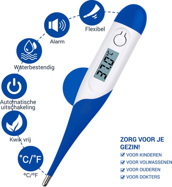 Thermometer lichaam - Koorts - Koortsthermometer voor volwassenen - Blauw - Incl. opbergcase! - Merkloos
