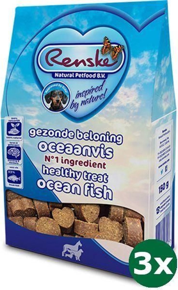 3x150 gr Renske gezonde beloning hartjes vis hondensnack