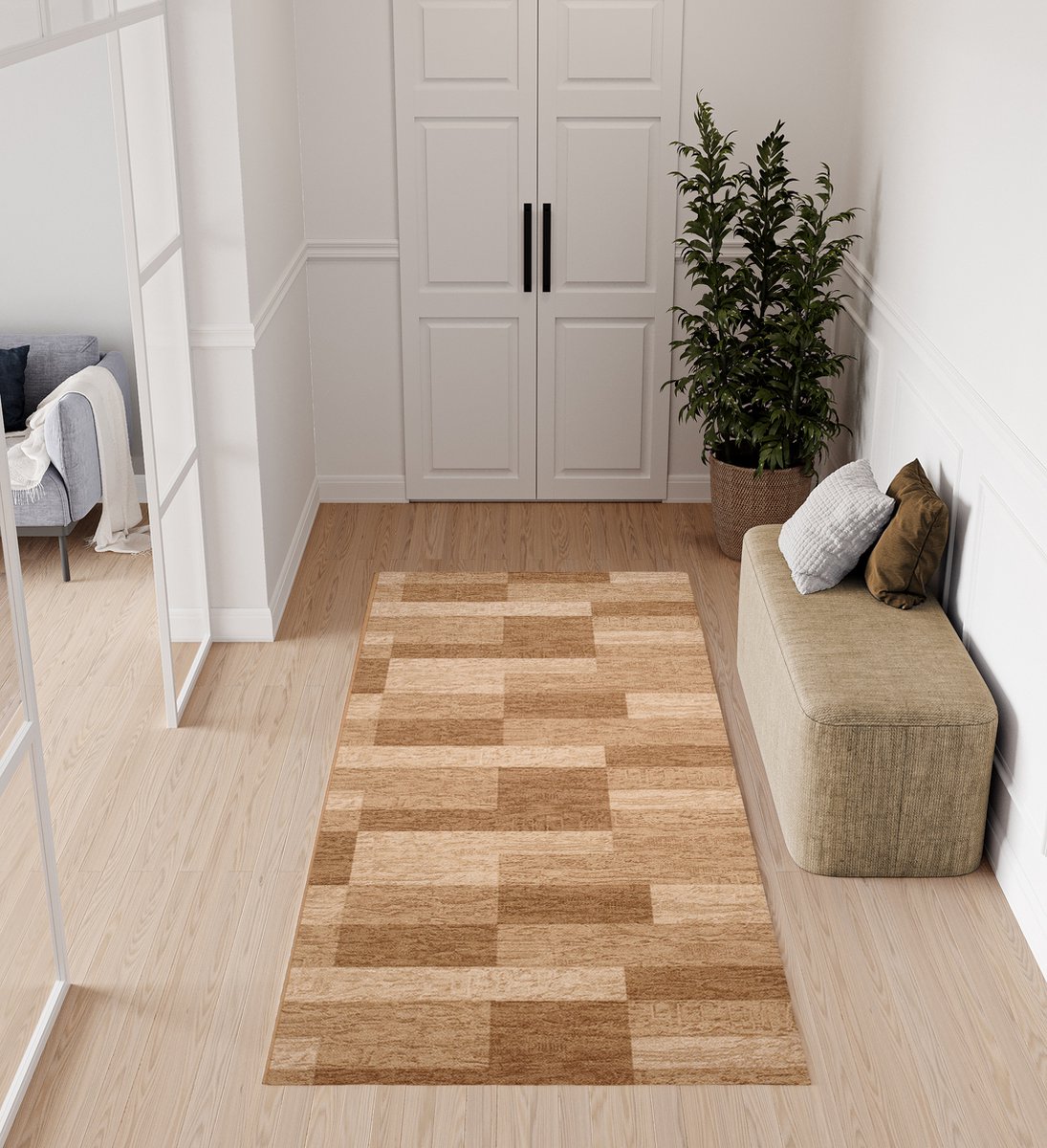 Tapiso Antislip Rubber Rubbermat Vloerkleed Beige Tapijt Maat- 120x550