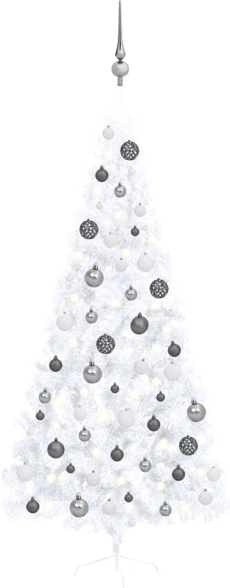 Prolenta Premium - Kunstkerstboom met LED's en kerstballen half 210 cm wit