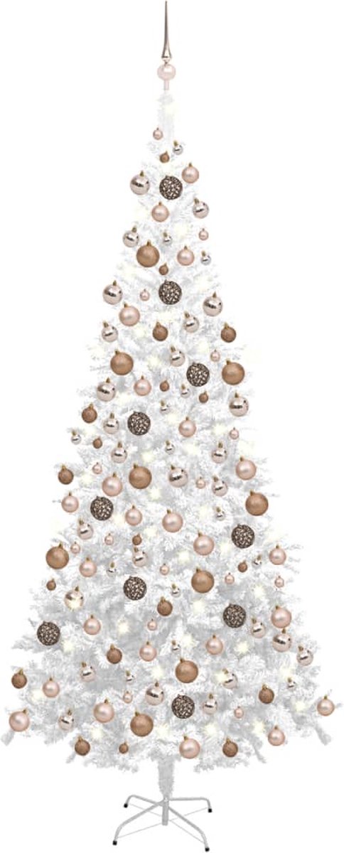Prolenta Premium - Kunstkerstboom met LED's en kerstballen L 240 cm wit