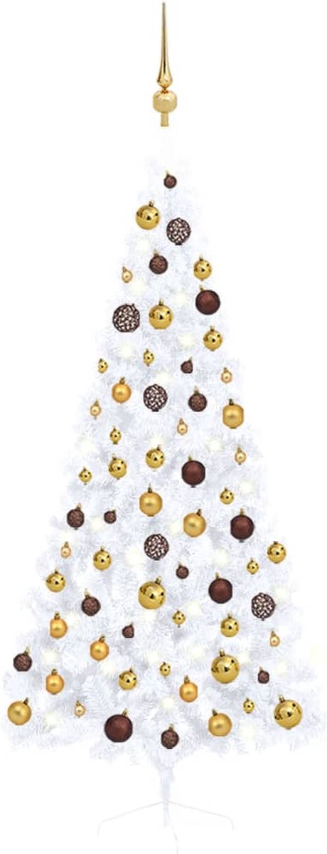Prolenta Premium - Kunstkerstboom half met LED's en kerstballen 180 cm wit