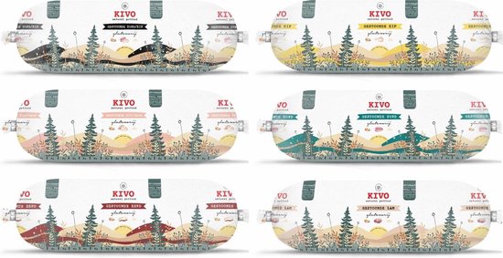 Kivo Petfood Houdbare Worsten MIXDOOS 12 x 600 gram smaken: Rund, Kip, Rund & Kip, Kip & Zalm, Eend en Lam - Zacht gestoomd vlees - Glutenvrij geen fratsen