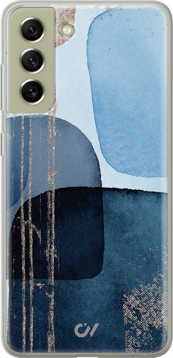 Samsung S21 FE hoesje - Blue Abstract Shapes - Bloemen - Blauw - Soft Case Telefoonhoesje - TPU Back Cover - Casevibes