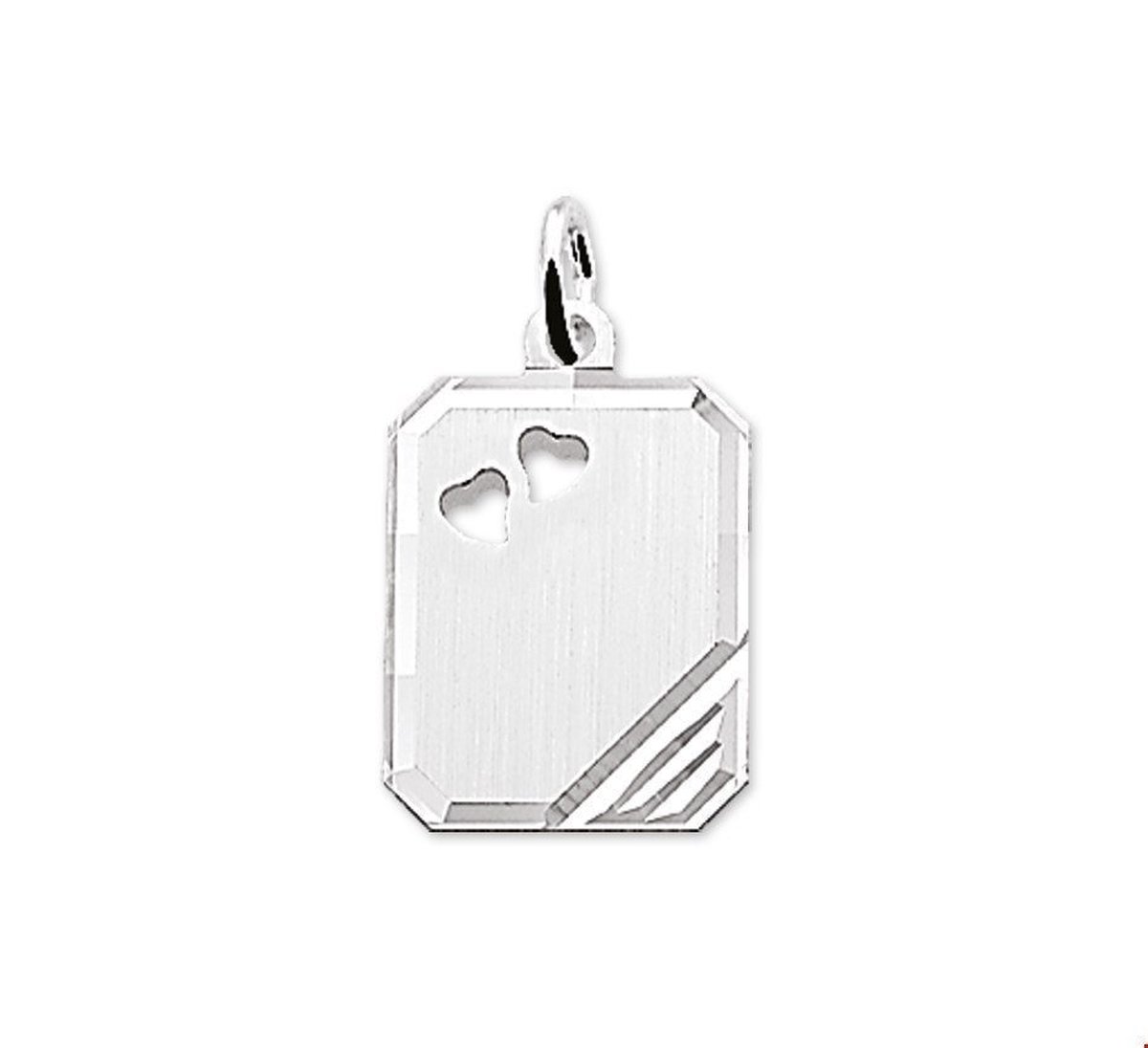 Zilver Gerhodineerde Graveerhanger hartjes gediamanteerd 1304639
