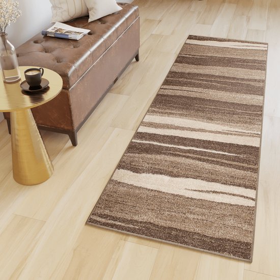Tapiso Sari Tapis Coureur Marron Beige Salon Couloir Tapis Taille - 80x450
