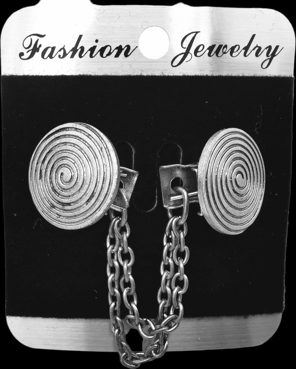 Vestsluiting - clip met dubbel ketting - Symbool - levens - Spiraal - voor - vest - sjaal - omslagdoek in kleur antiek zilver look.