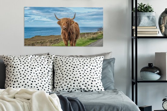 Tableau sur Toile Scottish Highlander - Nuages - Paysage - 80x40 cm - Décoration murale