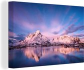 Montagnes au bord du lac Toile 80x60 cm - Tirage photo sur toile (Décoration murale salon / chambre)