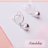 Gading®kat oorbellen met belletje - zilveren oorhanger voor meisje -17mm-9mm-zilver 925