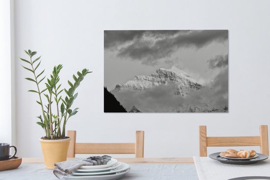 Tableau sur toile Coucher de soleil sur les Alpes suisses à l' Eiger - noir et blanc - 90x60 cm - Décoration murale