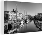 Canvas Schilderij De Delfshaven in Rotterdam - zwart wit - 90x60 cm - Wanddecoratie